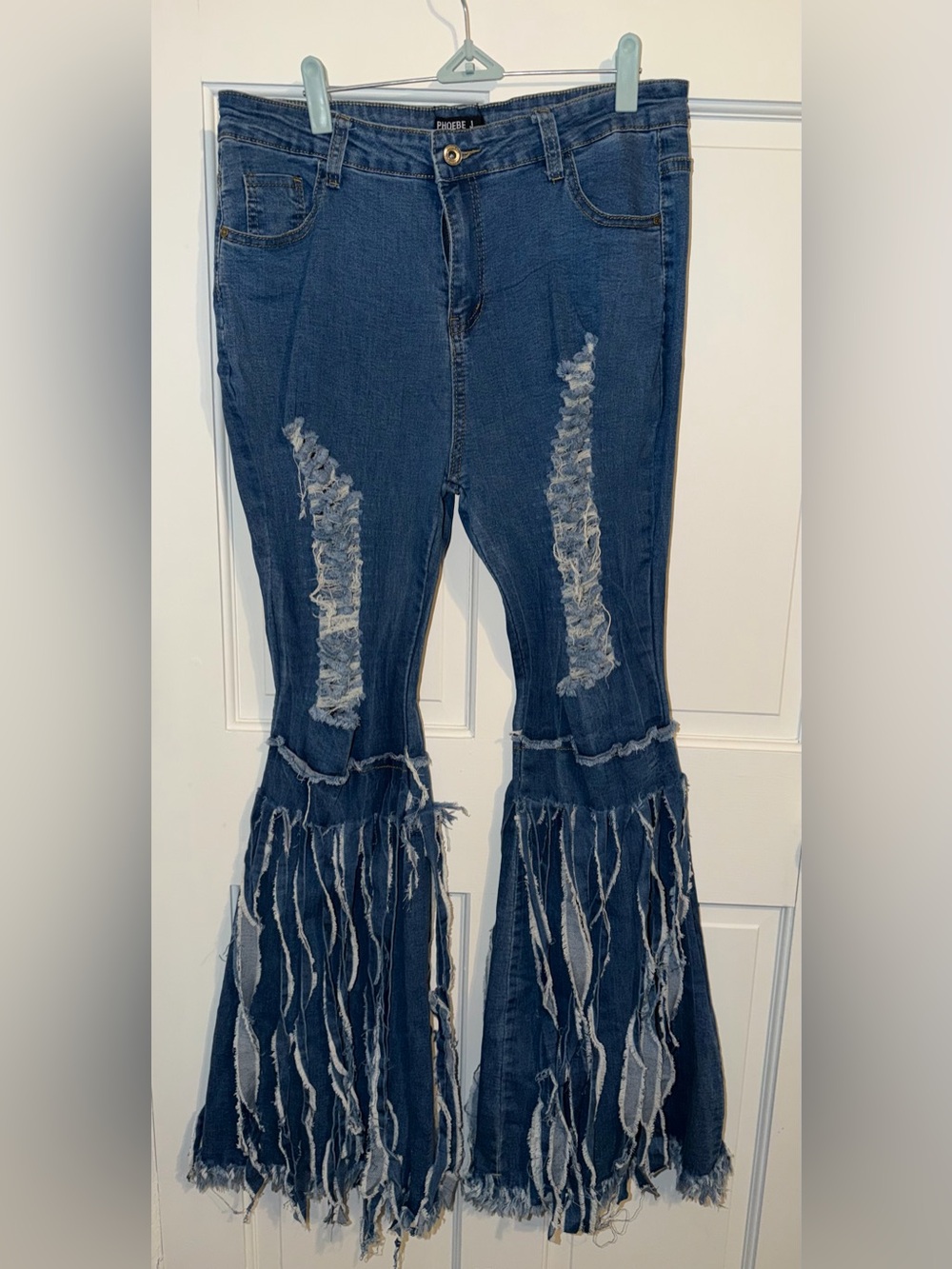 Fringed Dark Blue Distressed Flare Jeans - Women
